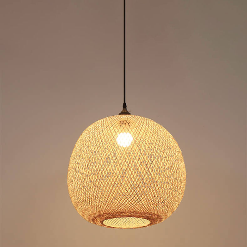 Lampa Wisząca Bambusowa Boho z Plecioną Okrągłą Kloszą - 17