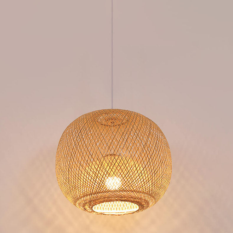 Lampa Wisząca Bambusowa Boho z Plecioną Okrągłą Kloszą - 18