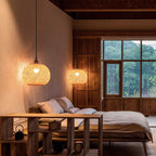 Lampa Wisząca Bambusowa Boho z Plecioną Okrągłą Kloszą - 7