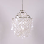 Lampa Wisząca Boho z Dyskami z Muszli na Metalowej Ramie - Chrom