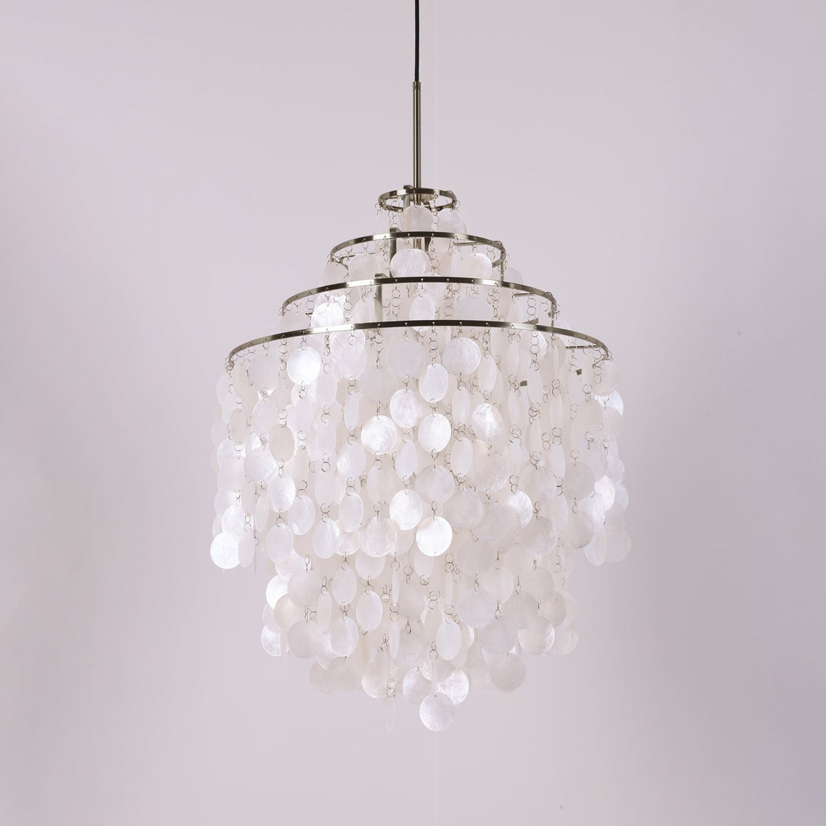 Lampa Wisząca Boho z Dyskami z Muszli na Metalowej Ramie - Chrom