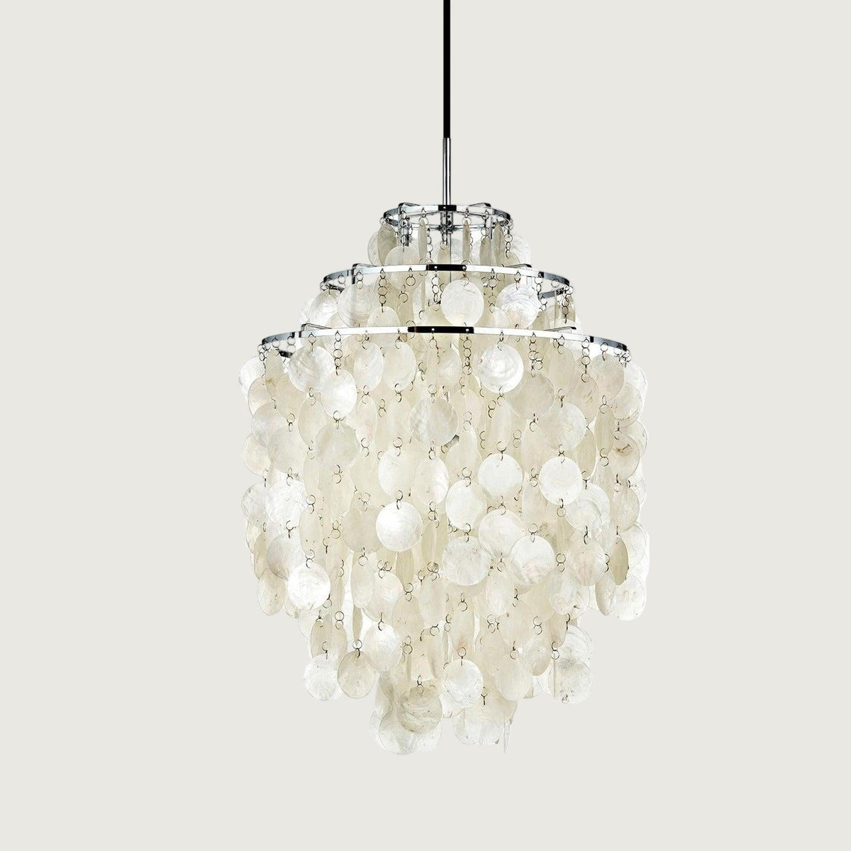 Lampa Wisząca Boho z Dyskami z Muszli na Metalowej Ramie - Chrom