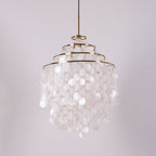Lampa Wisząca Boho z Dyskami z Muszli na Metalowej Ramie - Złoto