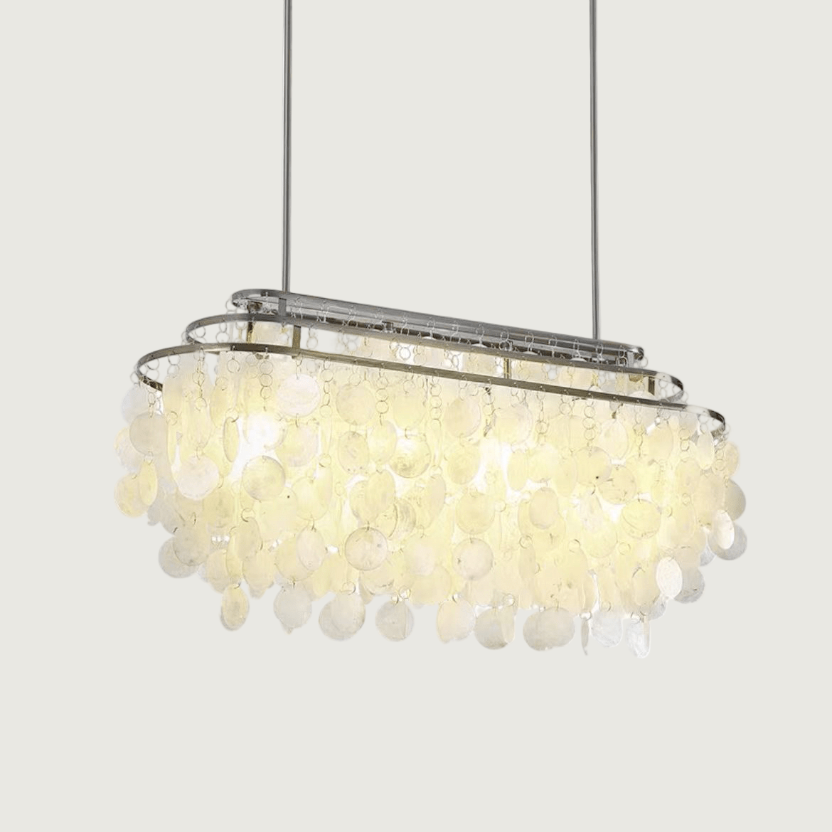 Lampa Wisząca Boho z Dyskami z Muszli na Metalowej Ramie - Chrom