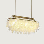 Lampa Wisząca Boho z Dyskami z Muszli na Metalowej Ramie - Złoto