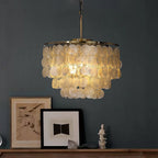 Lampa Wisząca Boho z Dyskami z Muszli na Metalowej Ramie
