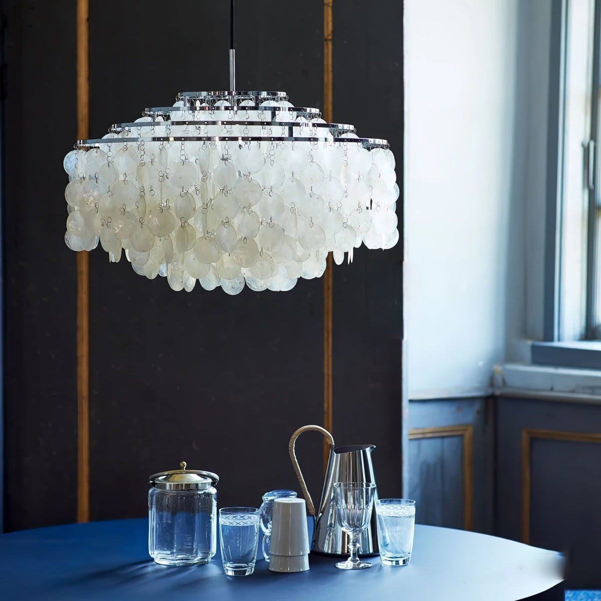 Lampa Wisząca Boho z Dyskami z Muszli na Metalowej Ramie - 5