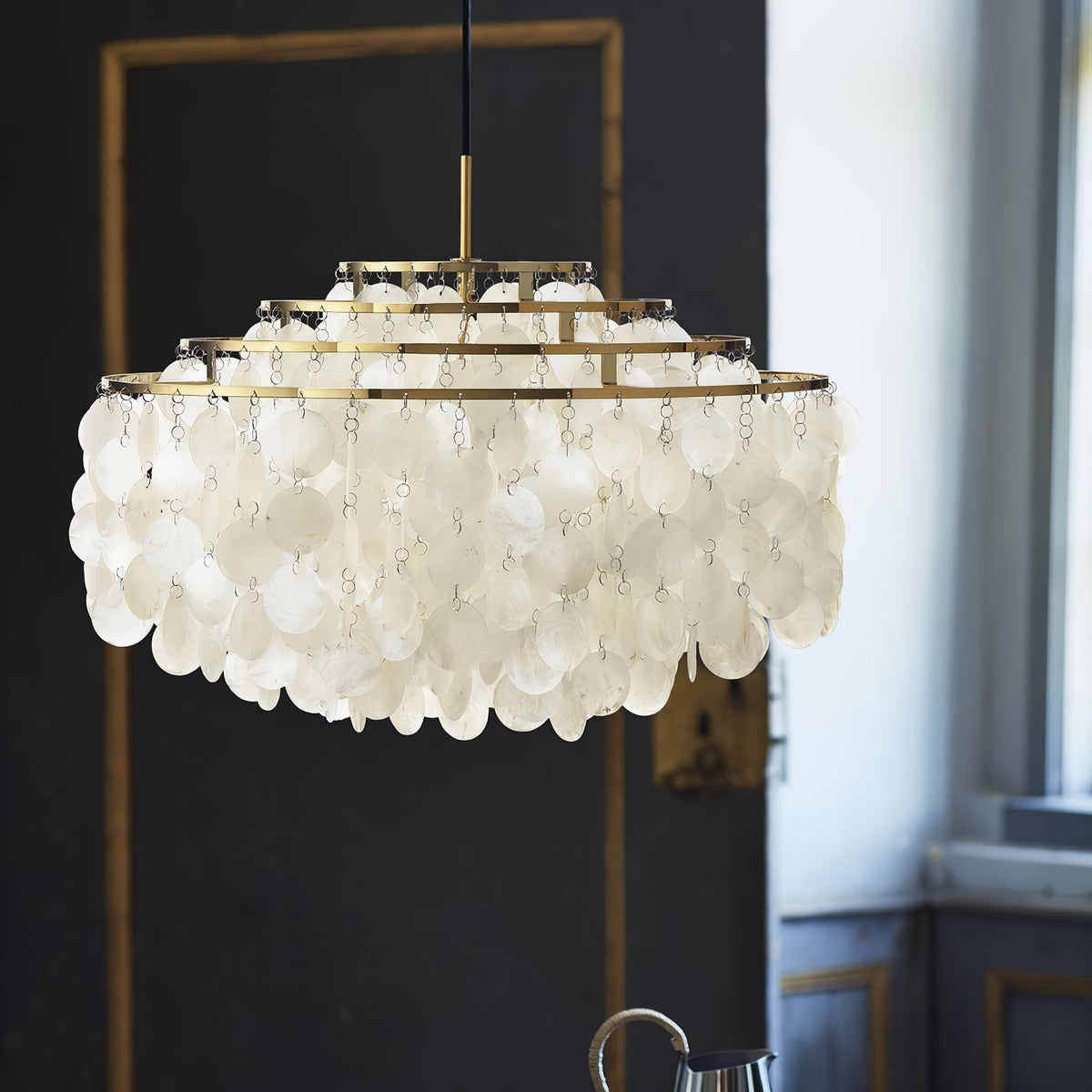 Lampa Wisząca Boho z Dyskami z Muszli na Metalowej Ramie - 8