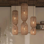 Lampa Wisząca Boho z Plecioną Rattanową Kloszą w Kształcie Klepsydry