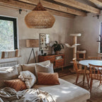 Lampa Wisząca Boho z Plecionego Rattanu z Drewnianym Wykończeniem - 12