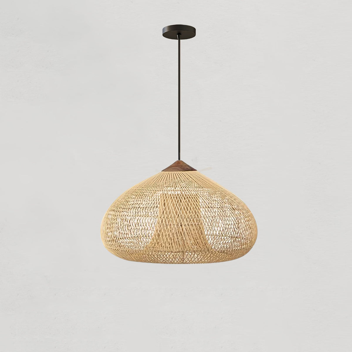 Lampa Wisząca Boho z Plecionego Rattanu z Drewnianym Wykończeniem - 16