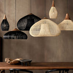 Lampa Wisząca Boho z Plecionego Rattanu z Drewnianym Wykończeniem - 18