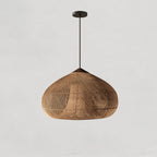 Lampa Wisząca Boho z Plecionego Rattanu z Drewnianym Wykończeniem - Drewno Naturalne i Naturalny Rattan