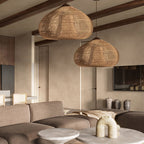 Lampa Wisząca Boho z Plecionego Rattanu z Drewnianym Wykończeniem - 8