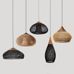 Lampa Wisząca Boho z Plecionego Rattanu z Drewnianym Wykończeniem - Drewno Naturalne i Naturalny Rattan