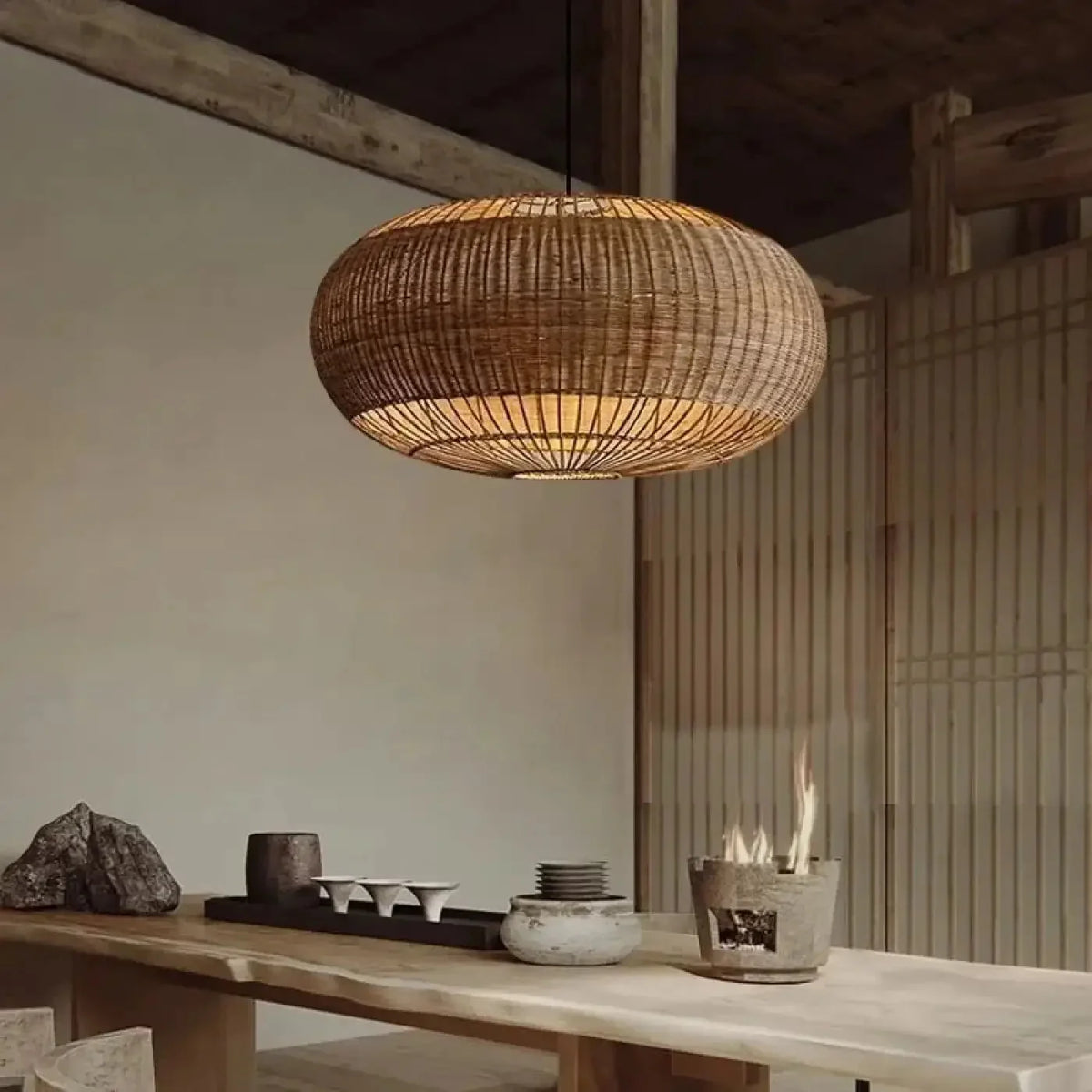 Lampa Wisząca Boho z Rattanu w Kształcie Elipsy