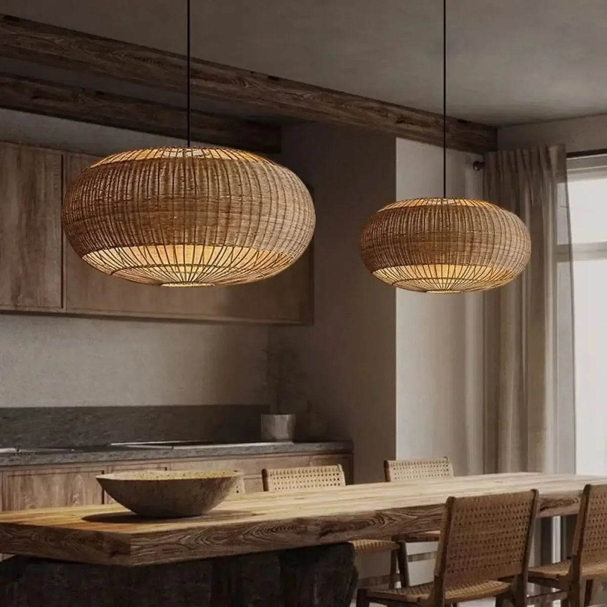 Lampa Wisząca Boho z Rattanu w Kształcie Elipsy - 3