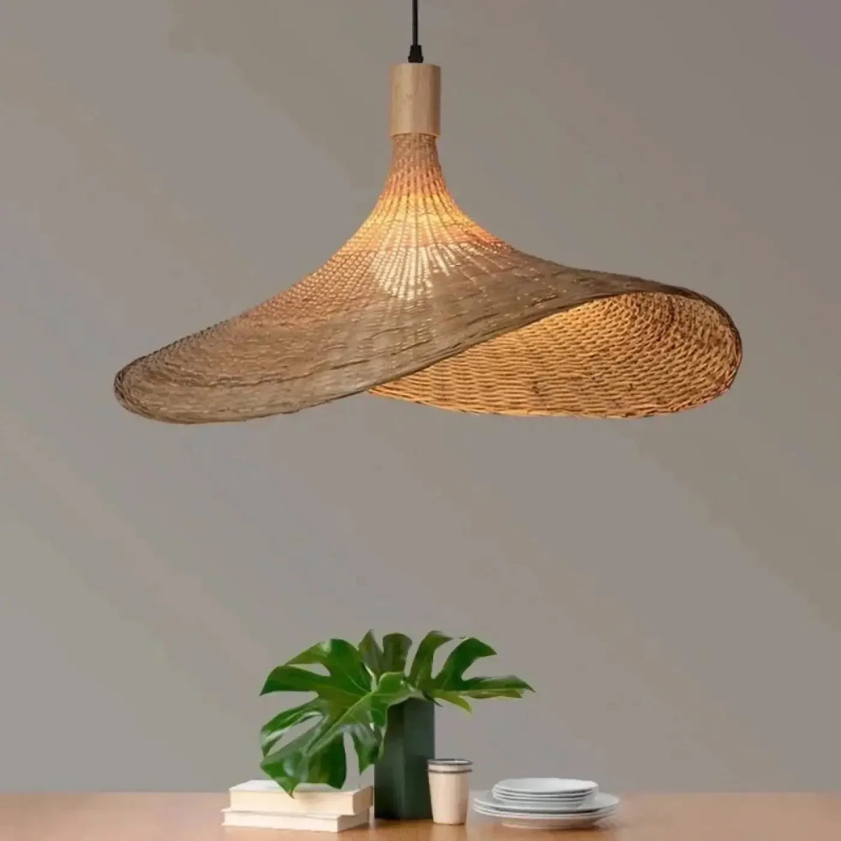 Lampa Wisząca Boho z Rattanu z Falistym Kloszem - 4