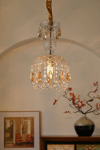 Lampa Wisząca Glamour z Kryształami i Szklanym Kloszem w Stylu Art Deco - Miedź i Przezroczysty