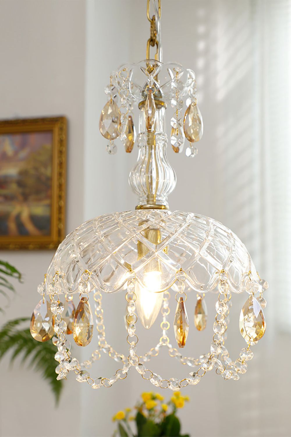 Lampa Wisząca Glamour z Kryształami i Szklanym Kloszem w Stylu Art Deco - 8