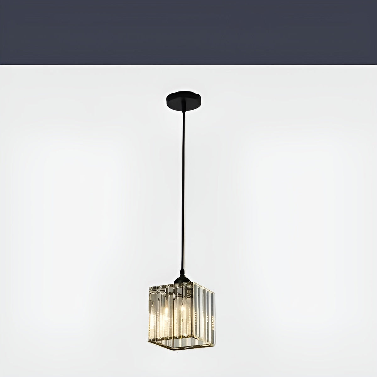 Lampa Wisząca Glamour z Kryształowym Kloszem i Regulowaną Wysokością - Czarny Kwadratowy