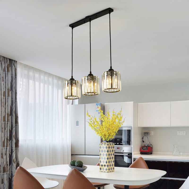 Lampa Wisząca Glamour z Kryształowymi Kloszami i Regulowaną Wysokością - Czarny