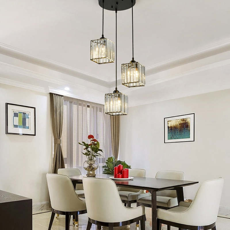 Lampa Wisząca Glamour z Kryształowymi Kloszami i Regulowaną Wysokością - Czarny