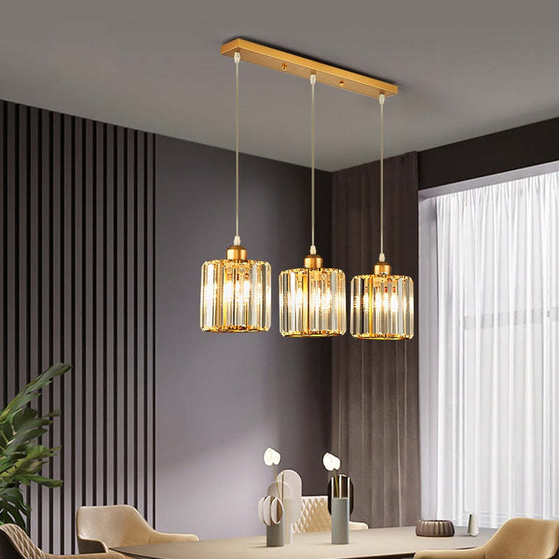 Lampa Wisząca Glamour z Kryształowymi Kloszami i Regulowaną Wysokością - Złoty