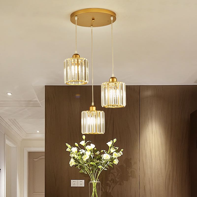 Lampa Wisząca Glamour z Kryształowymi Kloszami i Regulowaną Wysokością - Złoty