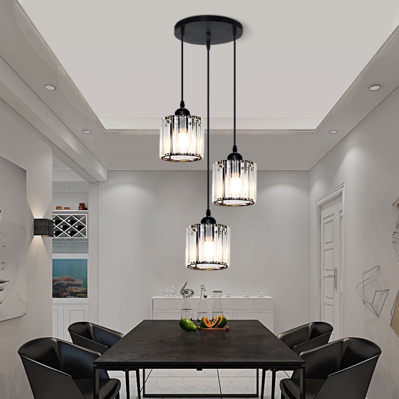 Lampa Wisząca Glamour z Kryształowymi Kloszami i Regulowaną Wysokością - Czarny