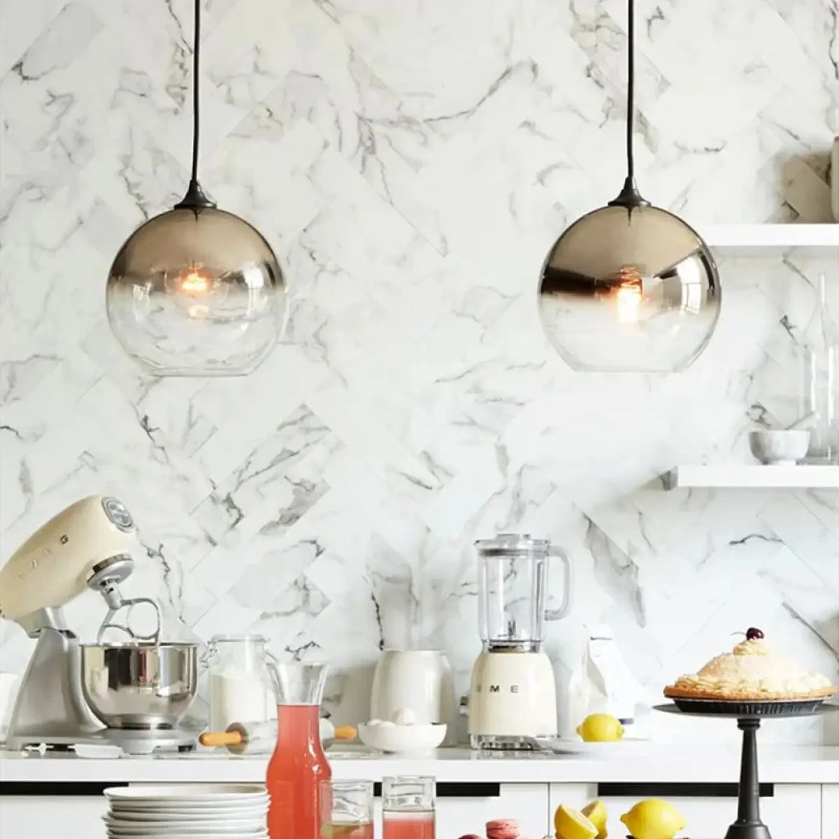 Lampa Wisząca Glamour ze Szklanym Kloszem Kulistym - 3