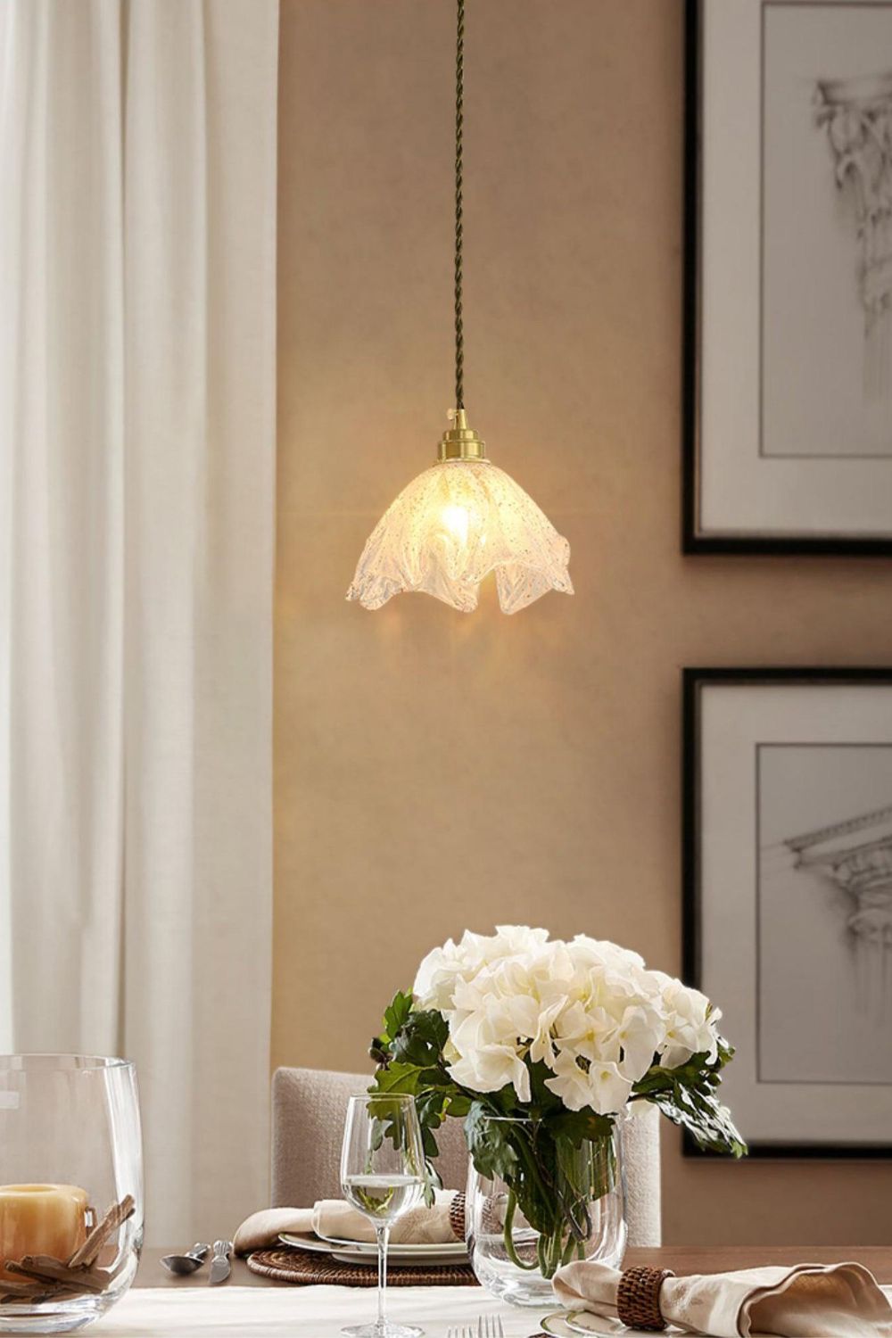 Lampa Wisząca Glamour ze Szklanym Kloszem w Kształcie Kwiatu - 3