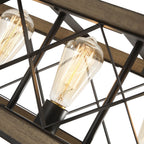 Lampa Wisząca Industrialna z Drewnianą Ramą i Metalową Kratą na Pięć Żarówek - 10