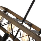 Lampa Wisząca Industrialna z Drewnianą Ramą i Metalową Kratą na Pięć Żarówek - 11