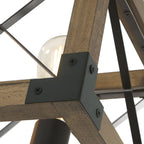 Lampa Wisząca Industrialna z Drewnianą Ramą i Metalową Kratą na Pięć Żarówek - 9