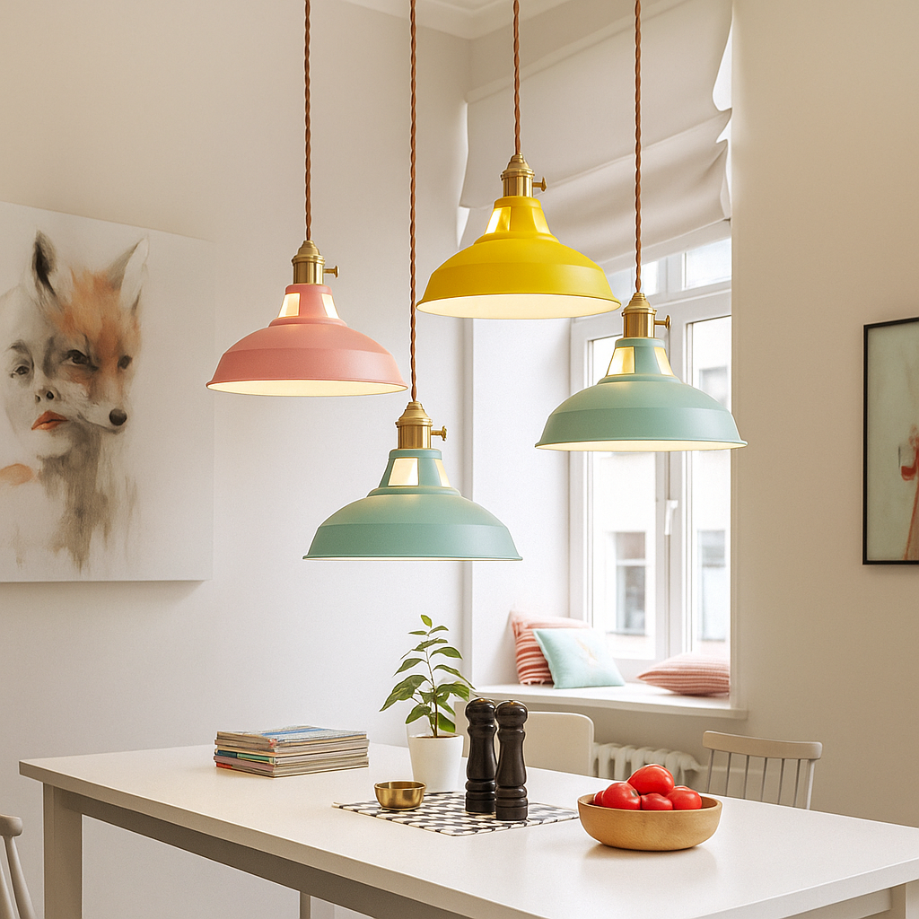 Lampa Wisząca Industrialna z Kolorowym Kloszem Metalowym - 6