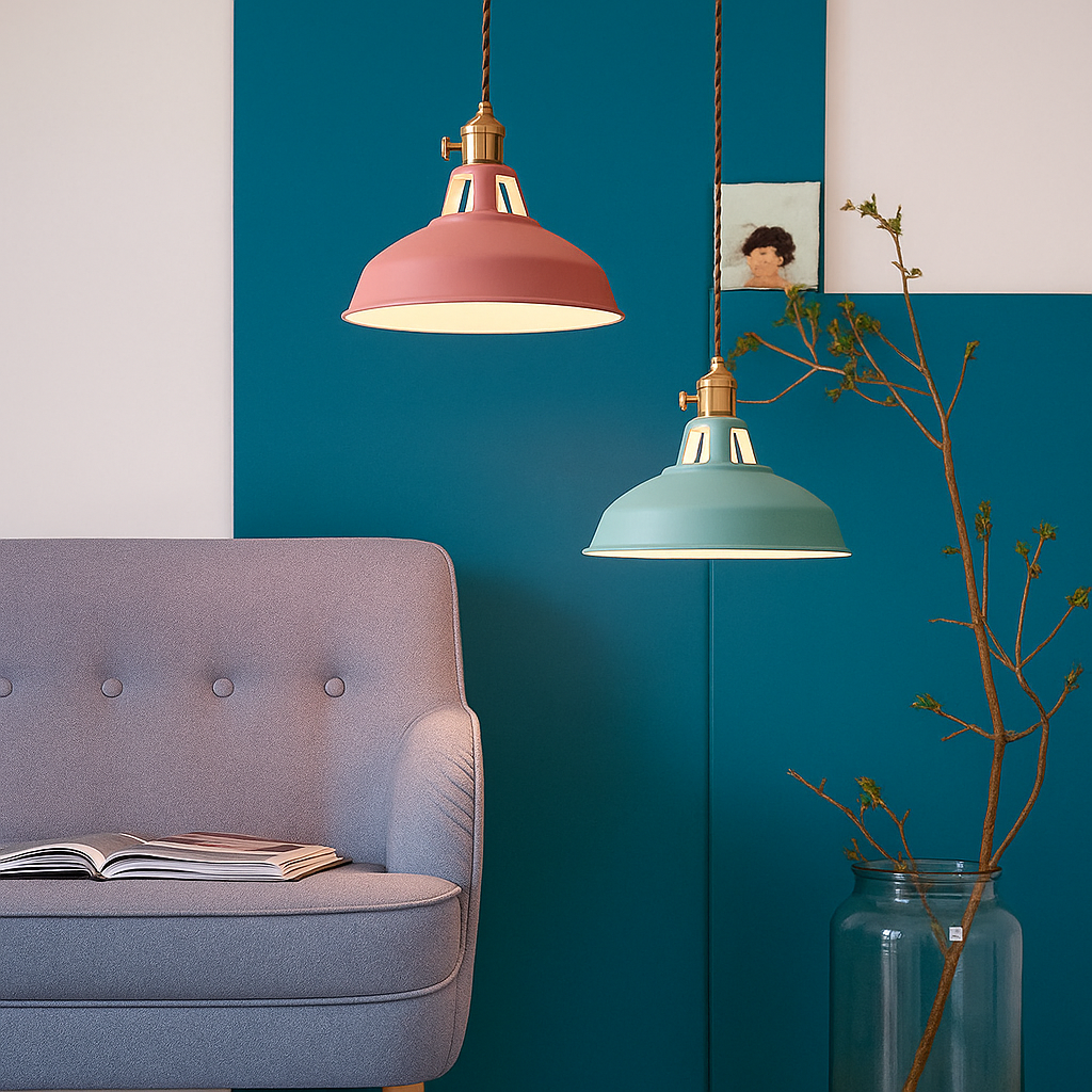 Lampa Wisząca Industrialna z Kolorowym Kloszem Metalowym - 9