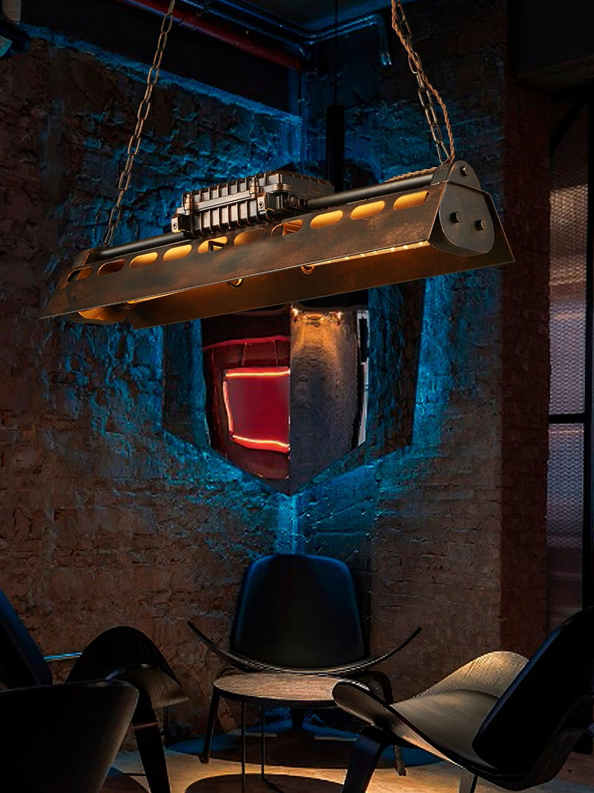 Lampa Wisząca Industrialna z Metalową Obudową na Łańcuchu - 10