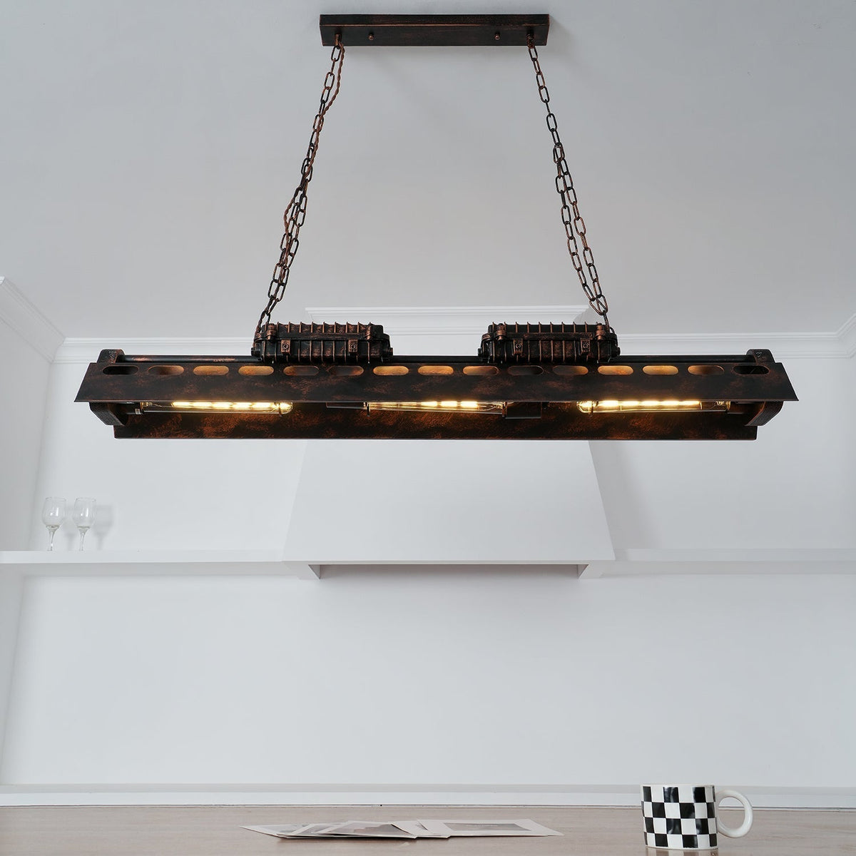 Lampa Wisząca Industrialna z Metalową Obudową na Łańcuchu - 32