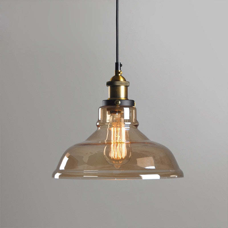 Lampa Wisząca Industrialna ze Szklanym Kloszem i Regulowanym Kablem - D bursztynowy