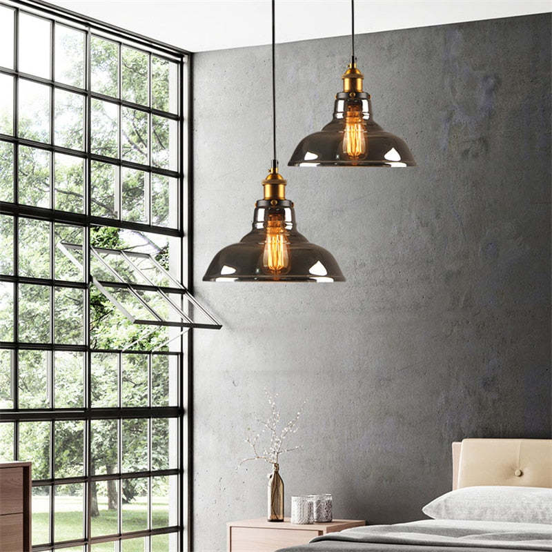 Lampa Wisząca Industrialna ze Szklanym Kloszem i Regulowanym Kablem