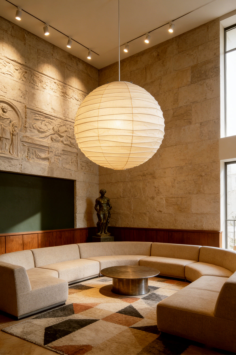 Lampa Wisząca Japońska Kula z Papierem Washi Duża Okrągła