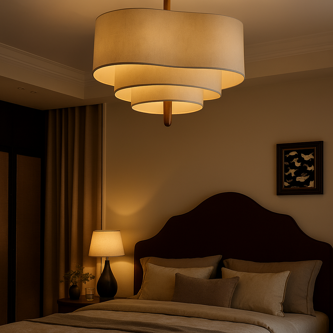 Lampa Wisząca Klasyczna z Trójpoziomowym Abażurem Tkaninowym - 3