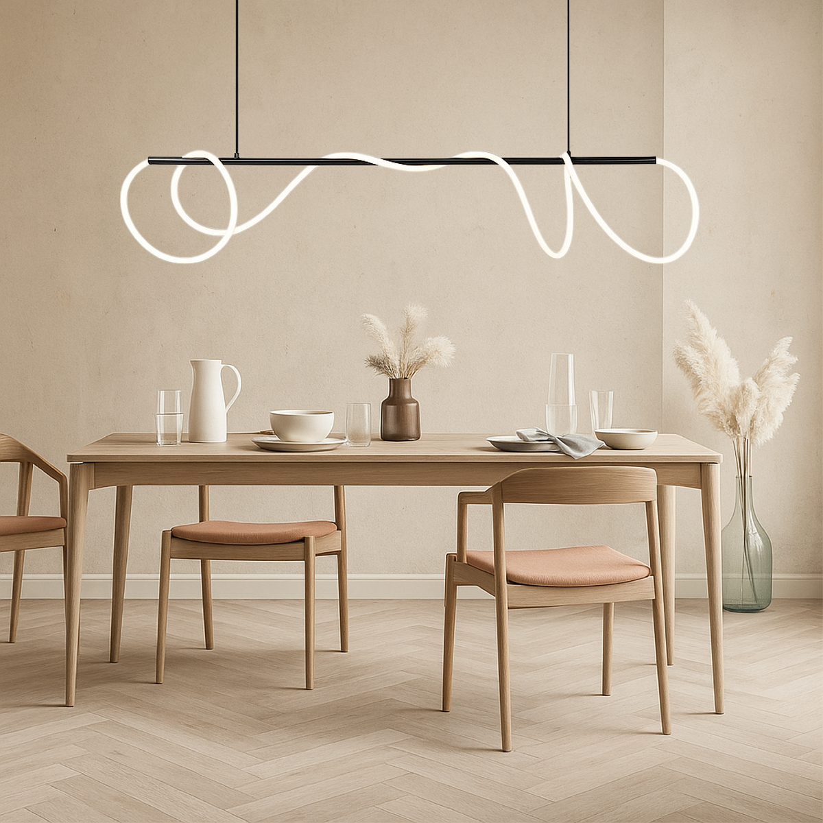 Lampa Wisząca Minimalistyczna z Falistym Przewodem Świetlnym nad Stół - 3