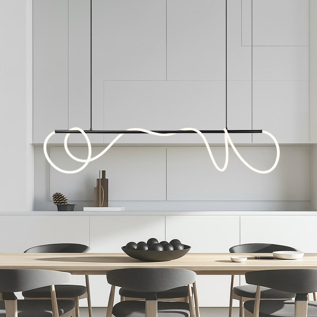 Lampa Wisząca Minimalistyczna z Falistym Przewodem Świetlnym nad Stół - 5