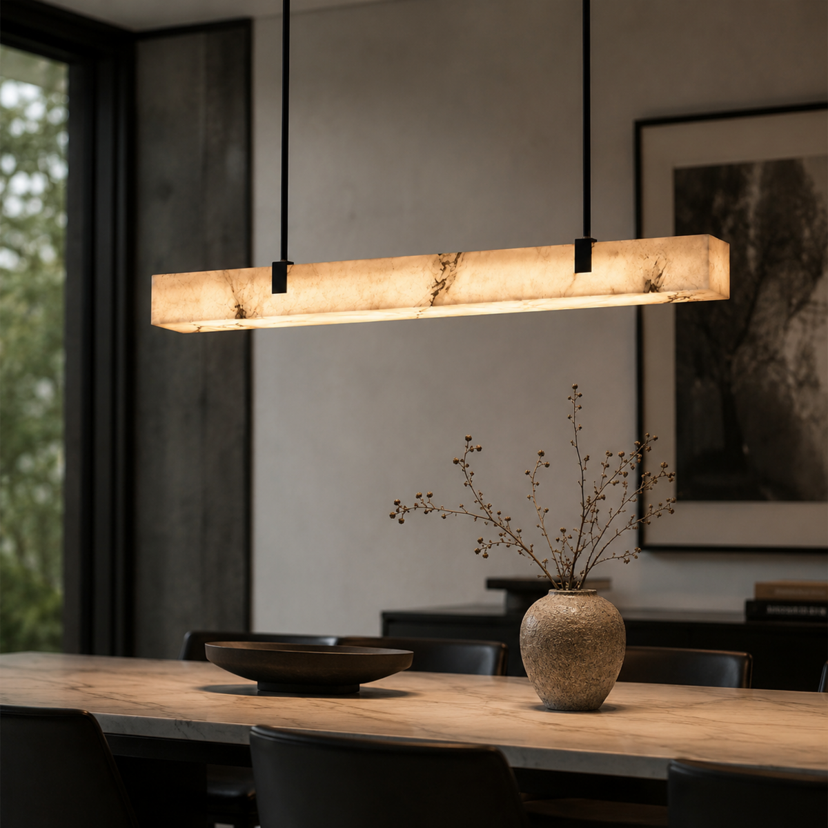 Lampa Wisząca Minimalistyczna z Podłużnym Kloszem w Wzorze Marmuru - 4