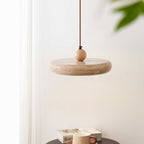 Lampa Wisząca Minimalistyczna z Trawertynowym Kloszem i Drewnianym Detalem - 12