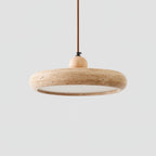 Lampa Wisząca Minimalistyczna z Trawertynowym Kloszem i Drewnianym Detalem - 5