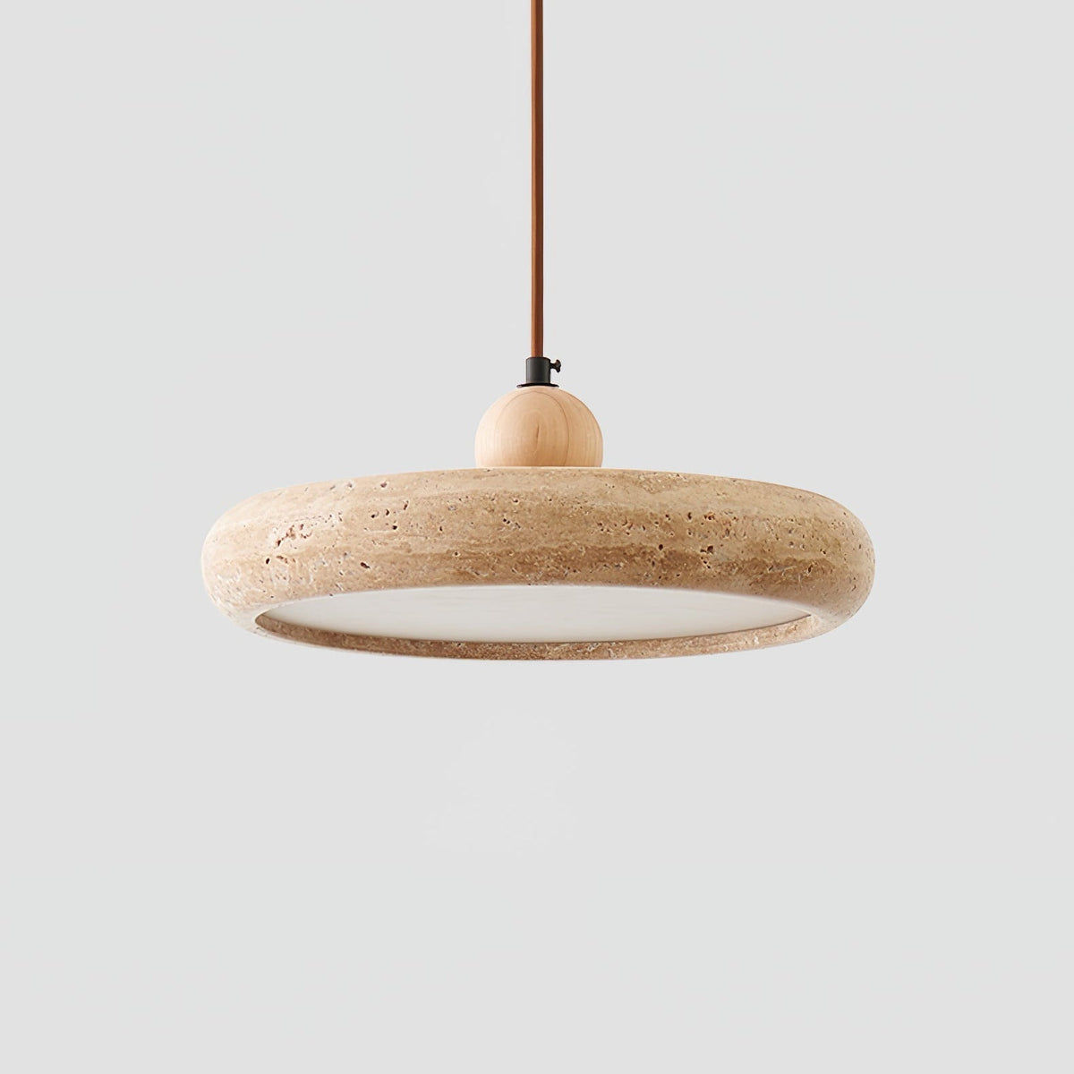 Lampa Wisząca Minimalistyczna z Trawertynowym Kloszem i Drewnianym Detalem - 5
