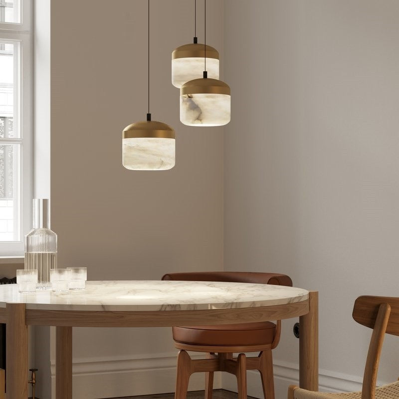 Lampa Wisząca Modern z Kloszem z Alabastru i Złotą Oprawą - 5